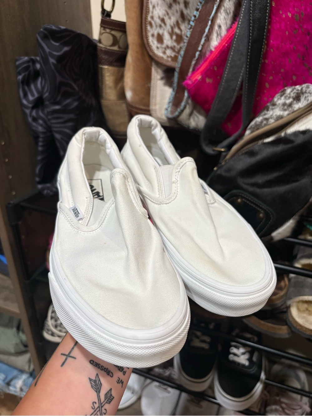 Vans Kids White Slip-On Canvas Sneakers